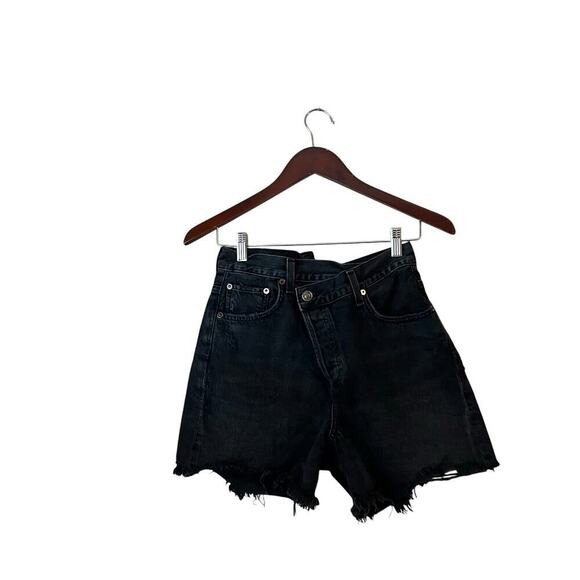 Agolde Women’s Criss Cross Black Denim Cut Off Jean Shorts Asymmetrical Waist 25 - Picture 1 of 7